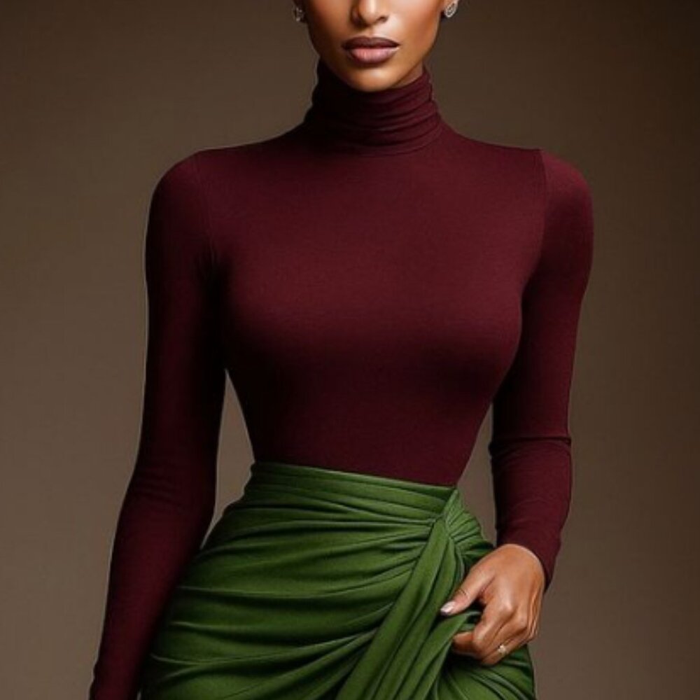 H&M A Luxurious Soft Sheen Finish Soft Touch Silky Fitted Turtleneck Top